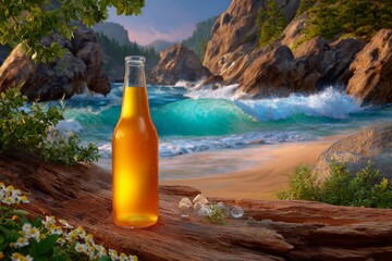 Surfing, ocean, mountains, and sun. Generative AI