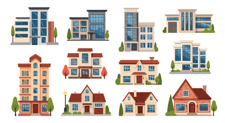 Obraz premium Collection of diverse modern and traditional architectural building styles.