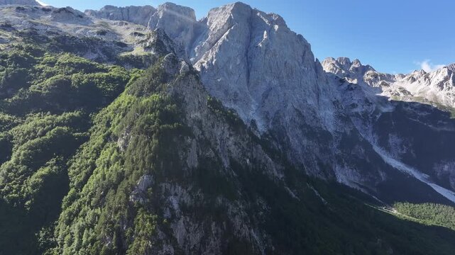 Aerial view of the Albanian Alps and Valbon&euml; Valley in northern Albania