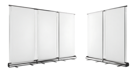 Two modern display stands for advertising and information presentation