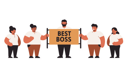 Team holding best boss banner