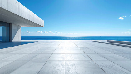 Obraz premium Modern Minimalist Architecture with Ocean View and Clear Sky