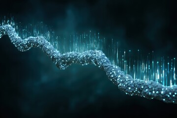 Futuristic DNA Helix with Digital Glow and Technological Abstract Background.