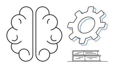 Brain signifies thinking and cognition, gear represents innovation, books highlight learning. Ideal for education, training, problem-solving, creativity, brainstorming development analysis. Simple