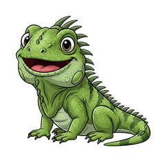 Obraz premium Cute cartoon green iguana smiling, isolated on transparent background