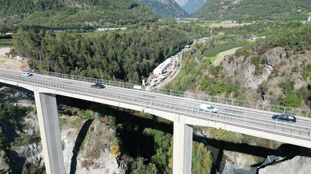 Ponte Riga near Varna and the A22, with the famous Brenner Base Tunnel construction site in the background, merging engineering and Alpine scenery.