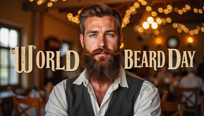 Man with a beard celebrating World Beard Day in a cozy restaurant  