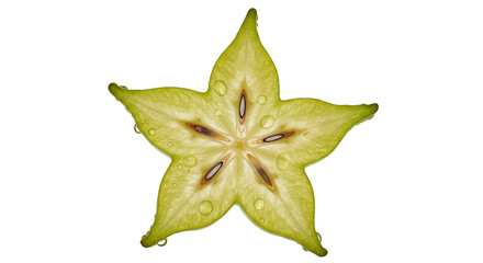 Fototapeta premium Detailed macro shot of a star fruit slice on black background