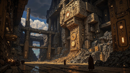 Futuristic Civilization Ruins with Gigantic Mechanical structures