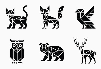 Set of six minimalist geometric animal silhouettes vector illustration scalable eps icon design elements vector illustration white background