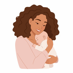 Soft Color Illustration Happy Mother Holding Her Newborn Baby