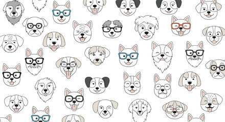Obraz premium A delightful collection of cute illustrated dog faces wearing glasses.