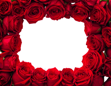 Frame of vibrant red flowers encircle a black, irregular space
