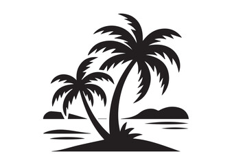 Obraz premium Palm Tree Seaside Beach Icon, Palm Tree Seaside Beach solid Vector