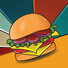 Giant Pop Art Cheeseburger Illustration