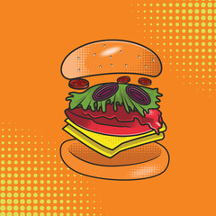 Retro Geometric Burger Graphic with Halftone Texture