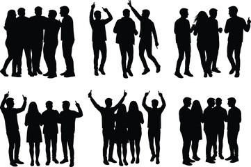 Silhouette Vector of Group Gestures and Social Dynamics with Talking, Celebrating, Expressive Poses and Nonverbal Communication Scenes
