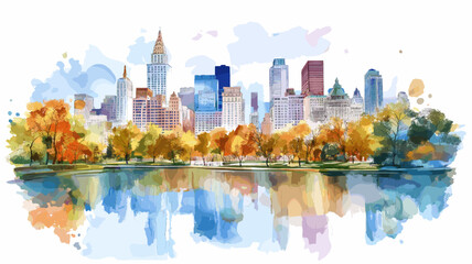 Central Park. Central Park hand drawn watercolor illustration