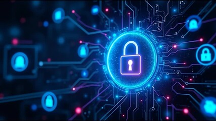 A digital illustration showcasing a glowing padlock icon, symbolizing cybersecurity, surrounded by a network of interconnected lines and nodes. - Powered by Adobe