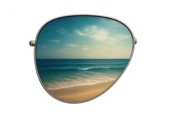 Sunglasses reflecting beach ocean on transparent background