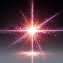 Naklejka premium Radiating light explodes outward with a pink and white glow and streaking lines and lens flares