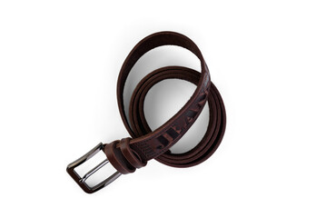Brown men's leather belt isolated on white background.
