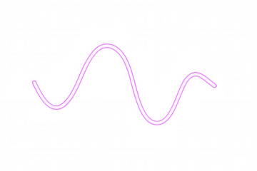 Glowing purple neon sine wave, abstract curvy light line creating a modern fluid design on transparent background