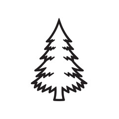 Obraz premium A simple black outline illustration of a pine or fir tree, isolated on a clean white background.