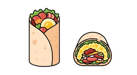 cartoon breakfast burritos food illustration