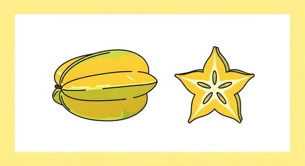 star fruit whole and sliced carambola illustration