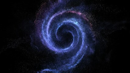 Swirling cosmic vortex animation. Blue galaxy forming with particles and spirals evolving into colorful nebula then dark portal. Vfx space effect visualization. - Powered by Adobe