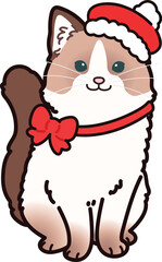 Simple and adorable Christmas illustration of ragdoll sitting in front view