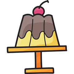 Yellow Cake With Chocolate Glaze Topped With Cherry And Stem On A Wooden Stand With Transparent Background