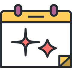 Yellow Calendar Page with Sparkling Stars and Purple Top Border on White Background Clean Simple Icon Illustration