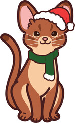 Simple and adorable Christmas illustration of Abyssinian cat sitting
