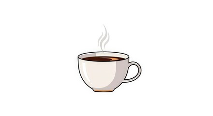 A simple illustration of a white coffee cup with hot, steaming dark liquid inside.