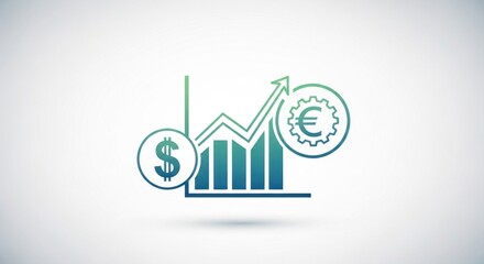 A green and red dollar sign and euro symbol with a bar graph in the background.