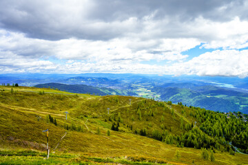 View of the surrounding landscape from the Gerlitzen Alpe. Nature on the Gerlitzen mountain in Carinthia near the Nockberge mountains.
