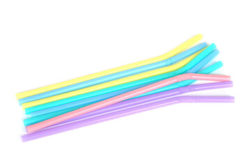 Colorful pastel drinking straws arranged neatly on white background. Bright, minimal composition for beverage, party, or lifestyle concepts. Perfect for eco product or summer-themed advertising design