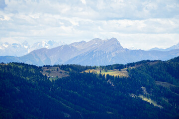 View of the surrounding landscape from the Gerlitzen Alpe. Nature on the Gerlitzen mountain in Carinthia near the Nockberge mountains.

