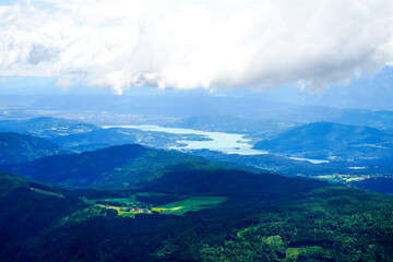 View of the surrounding landscape from the Gerlitzen Alpe. Nature on the Gerlitzen mountain in Carinthia near the Nockberge mountains.
