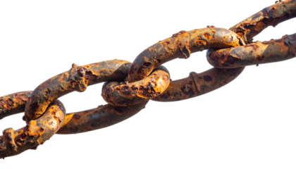 Close-up of a weathered, rusty chain, revealing intricate details