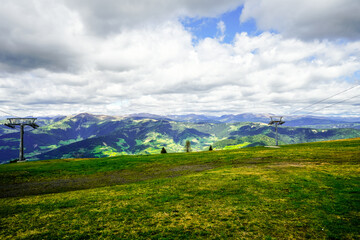 View of the surrounding landscape from the Gerlitzen Alpe. Nature on the Gerlitzen mountain in Carinthia near the Nockberge mountains.
