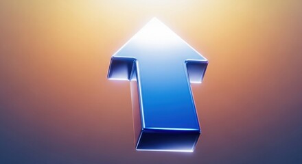 A blue and white arrow pointing upwards against a gradient background
