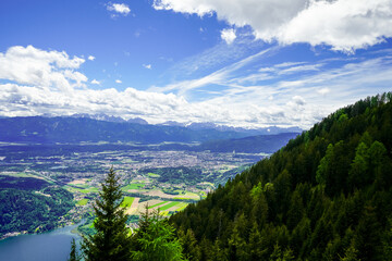 View of the surrounding landscape from the Gerlitzen Alpe. Nature on the Gerlitzen mountain in Carinthia near the Nockberge mountains.
