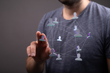 Person connecting to a digital network on a futuristic interface. Concept for community, connections, globalization and social media.