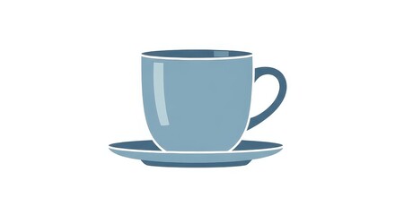 Obraz premium A simple flat illustration of a light blue coffee or tea cup with a matching saucer, isolated on a white background.