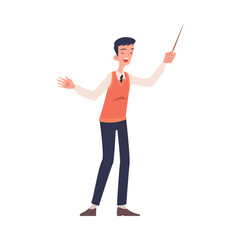 Man Character Talking about Something Standing and Speaking Vector Illustration
