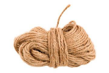 Brown rope twine isolated on white background