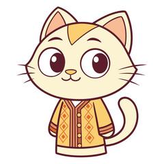 Cartoonish Cat Character in Embroidered Shirt, a Whimsical Feline Fashion Illustration